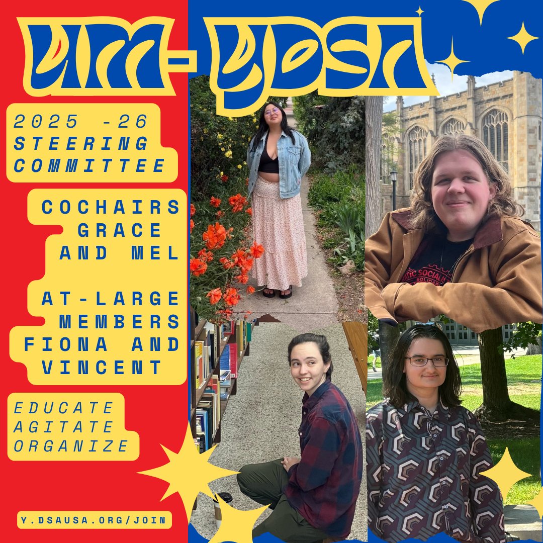 Meet our new Steering Committee! Our incoming co-chairs, Grace and Mel, as well as our at-large steering members, Fiona and Vincent, are all seasoned organizers who are looking forward to the new year and fighting for student and worker power on campus!