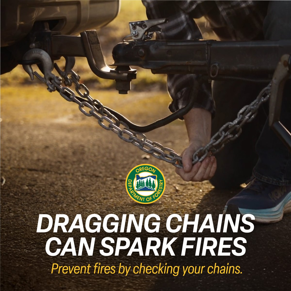 Sparks from tow chains can ignite dry grass on the roadside without you even knowing. Before you hit the road, ensure all parts of your vehicle, from mufflers to chains, are secure and not dragging.