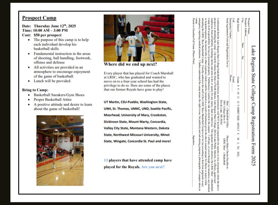 Lake Region St MBB (@lakeregionstmbb) on Twitter photo Royals Prospect camp is next Thursday the 12th. It is open to all student athletes 8th-12th grade. If you want a real look from a college coach. This is the camp for you. 13 former campers in 10 years have played for <a href="/CoachJ_Marsh/">Jared Marshall</a>. Are you next? #JoinRoyalty Royals Prospect camp is next Thursday the 12th. It is open to all student athletes 8th-12th grade. If you want a real look from a college coach. This is the camp for you. 13 former campers in 10 years have played for <a href="/CoachJ_Marsh/">Jared Marshall</a>. Are you next? #JoinRoyalty