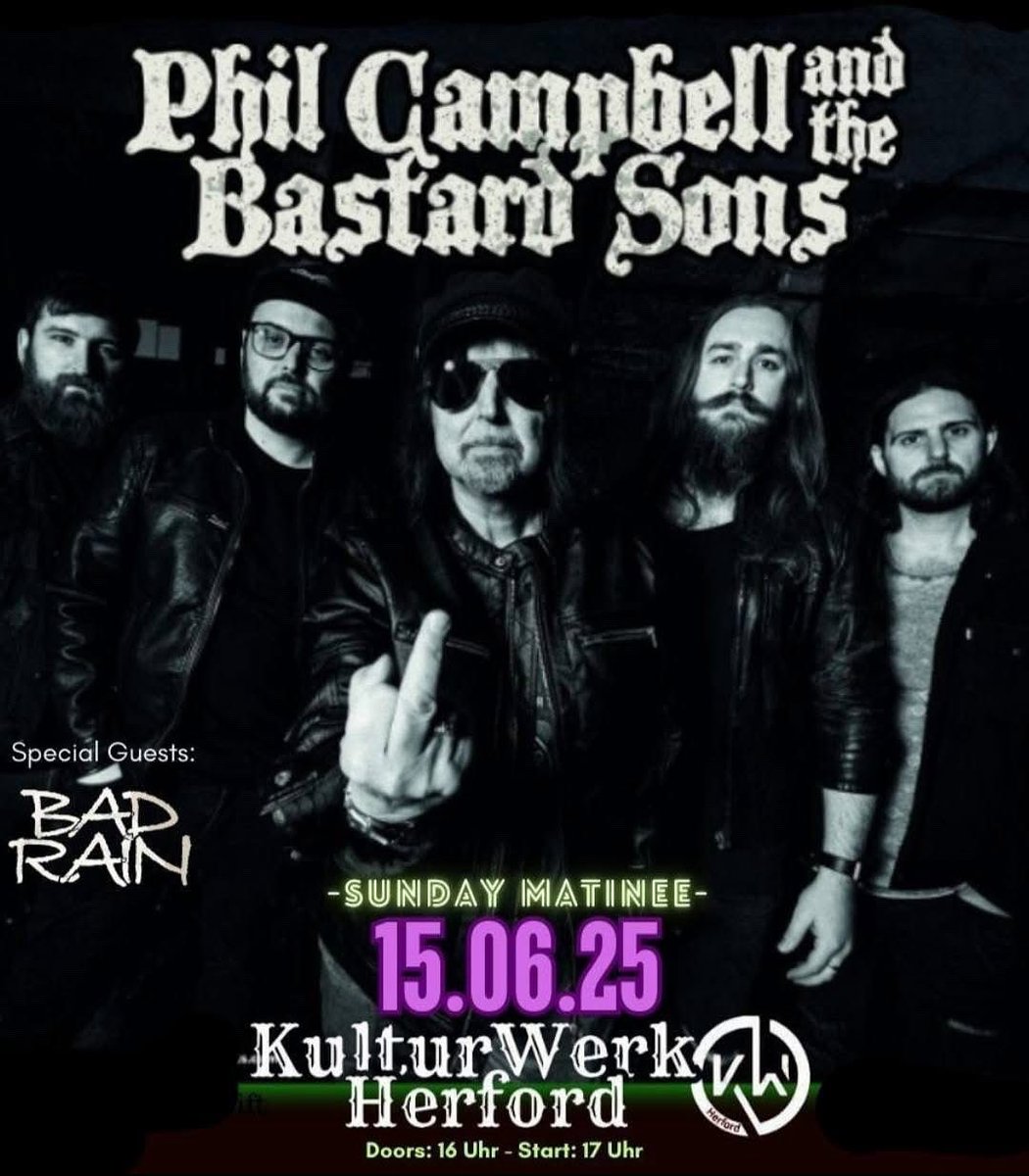 GERMANY!

We can’t wait to play a matinee show at Kulturwerk in Herford on Sunday 15th June !

We are happy to announce that Bad Rain will be opening the show! 

Grab your tickets at philcampbell.net !