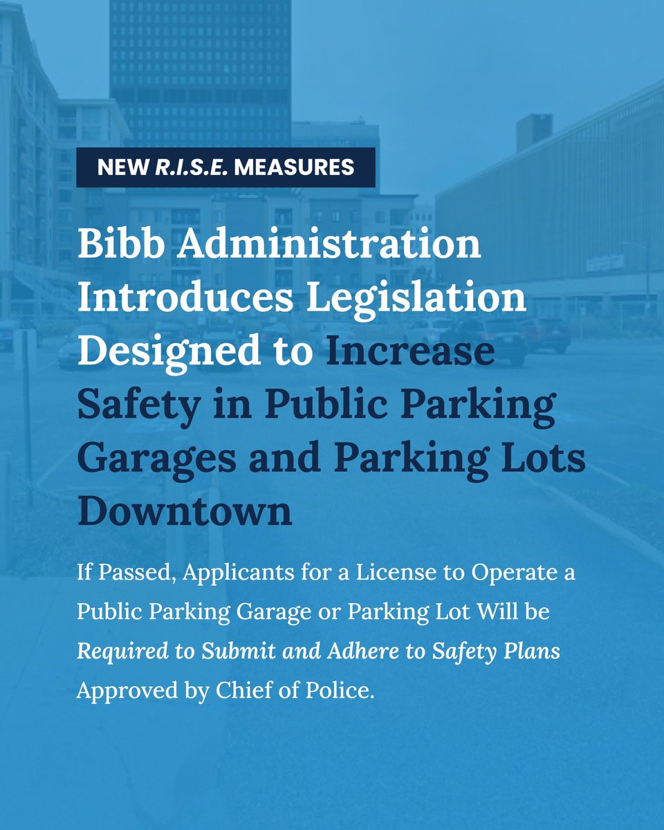 Office of Mayor Bibb (@clemayorsoffice) on Twitter photo NEW: Mayor Bibb introduces legislation to improve safety in downtown parking lots & garages.
Operators would be required to submit safety plans approved by <a href="/CLEpolice/">Cleveland Police</a> — a key step in the RISE initiative to reduce crime & boost public safety.
🔗 More: bit.ly/CleSaferParkin… NEW: Mayor Bibb introduces legislation to improve safety in downtown parking lots & garages.
Operators would be required to submit safety plans approved by <a href="/CLEpolice/">Cleveland Police</a> — a key step in the RISE initiative to reduce crime & boost public safety.
🔗 More: bit.ly/CleSaferParkin…