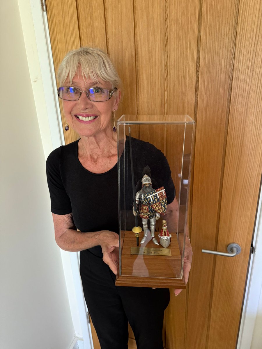 Jan_Leeming's tweet photo. With @sarkar91409 who facilitated reprinting of #TheMouchotteDiaries - passionate about history painted model of #HenryV and then offered to do one for me of #BlackPrince - delivered today.  Am thrilled. Dilip is thinking of taking orders for other historical persons. https://t.co/uSMGjkzfT6