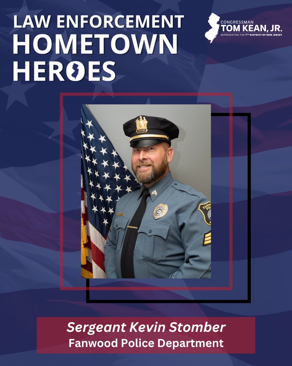 This week's #NJ07 Law Enforcement Hometown Hero is Sergeant Kevin Stomber of the Fanwood Police Department.
 
With over 25 years of service, Sergeant Stomber has brought integrity, professionalism, and compassion to every community he's served—from South Bound Brook, NJ to