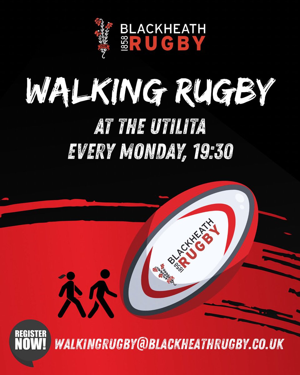 Walking Rugby! Every Monday at The Utilita, 7.30. All you need is comfortable clothing, trainers and perhaps some money for a drink in the bar after. Want to know more? Send an email to WalkingRugby@blackheathrugby.co.uk
 
#blackheathrugby #blackheathfc #club #walkingrugby