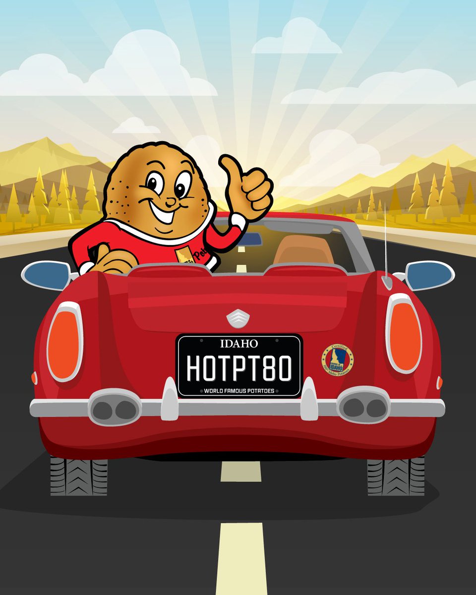 Spuddy's got the top down and a new plate that turns heads. 👀 #HotPotato #Idaho #Idahopotatoes #Idahome