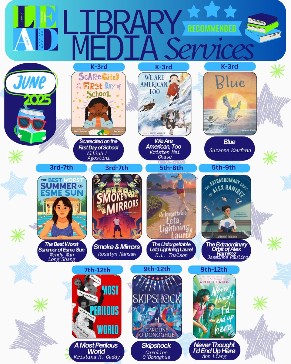 JCPS Library Media Services Department (@jcps_lms) on Twitter photo Discover new titles to kick off your summer reading adventure! bit.ly/3CJoGt5
#JCPSLibraries #LiteracyRoadTrip #LibrariansLeadingTheWay #EveryChildAReader #BooksUniteUs #LetFreedomRead #ReadersAreLeaders #RepresentationMatters #BookRecommendations <a href="/JCPSLMSDrLynn/">JCPSLMSDr.Lynn</a> Discover new titles to kick off your summer reading adventure! bit.ly/3CJoGt5
#JCPSLibraries #LiteracyRoadTrip #LibrariansLeadingTheWay #EveryChildAReader #BooksUniteUs #LetFreedomRead #ReadersAreLeaders #RepresentationMatters #BookRecommendations <a href="/JCPSLMSDrLynn/">JCPSLMSDr.Lynn</a>