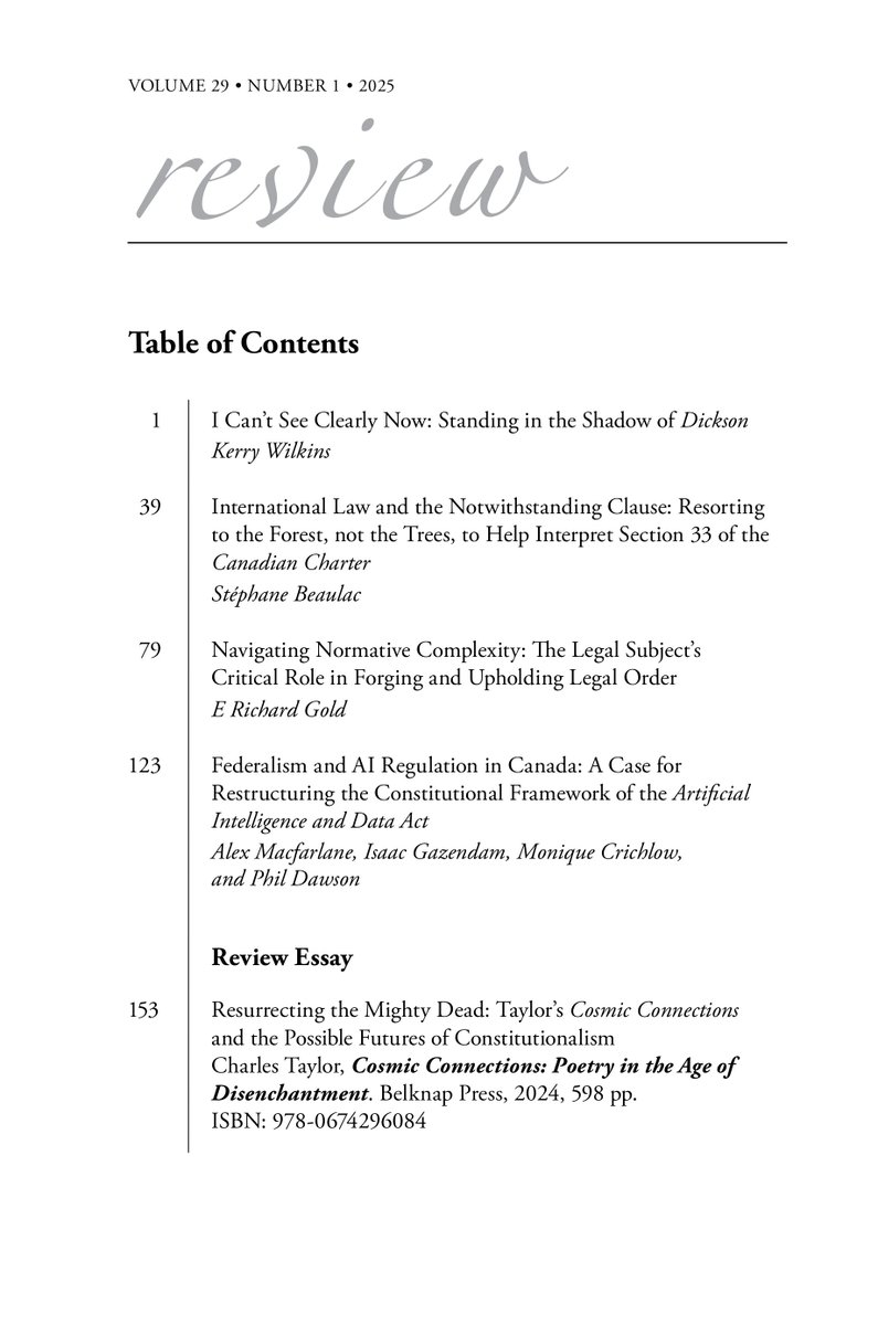 🚨NEW JOURNAL ISSUE ALERT🚨

We're delighted to announce the publication of Review issue 29.1, featuring great contributions by Kerry Wilkins, Stephane Beaulac, and others. You can now access the new issue via EBSCO, and it'll be available via Heinonline shortly.