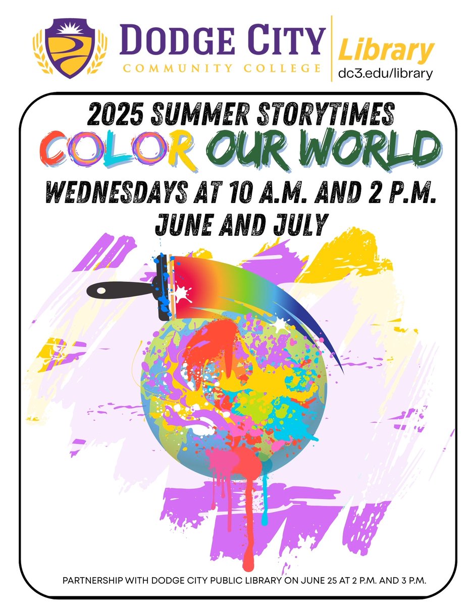 Join us this summer at Storytime at the Dodge City Community College Library!