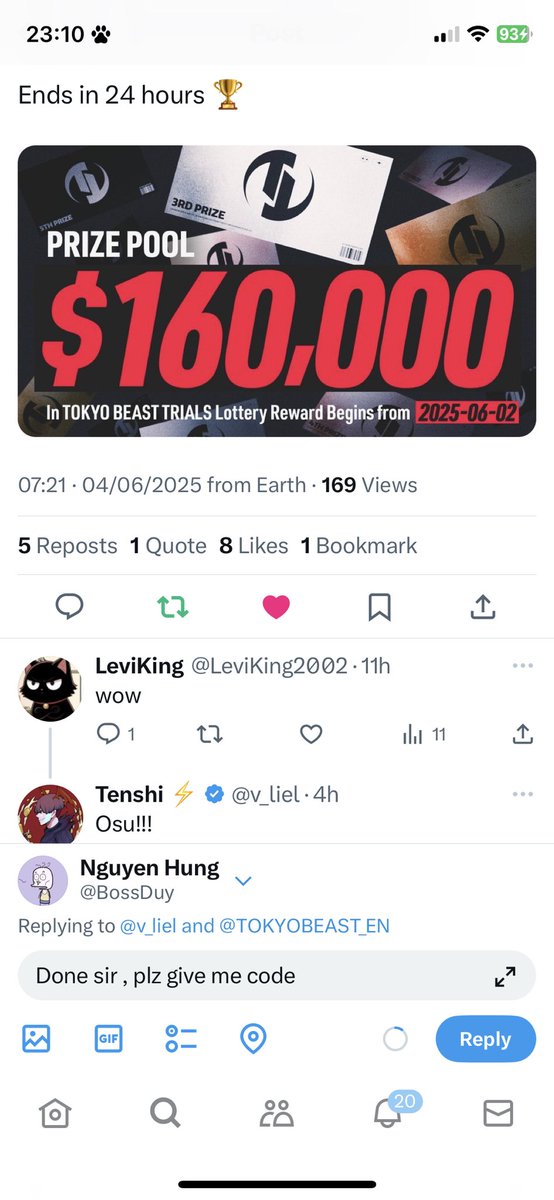 BossDuy's tweet photo. @v_liel @TOKYOBEAST_EN Done sir , plz give me code https://t.co/DYJNm8WitN