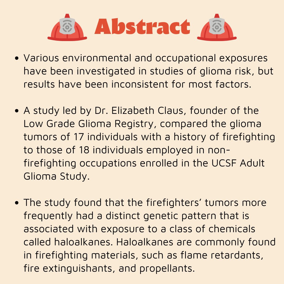 a_e_heffernan's tweet image. A recent study led by @gliomaregistry founder Dr. Elizabeth Claus identified a potential link between exposure to chemicals commonly found in firefighting and glioma risk.
Read the full article here: acsjournals.onlinelibrary.wiley.com/doi/full/10.10…