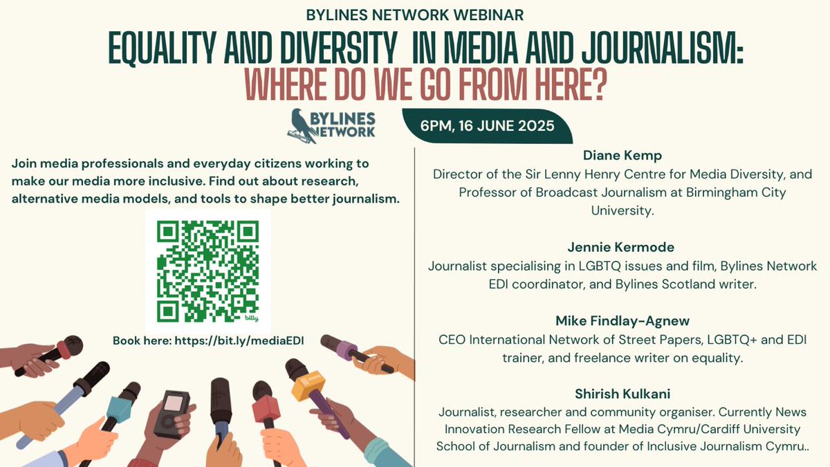 Bylines Network Webinar | 16th June 2025

Equality and Diversity in Media and Journalism: Where do we go from here?

Join our excellent Webinar here 👇

tickettailor.com/events/bylines…