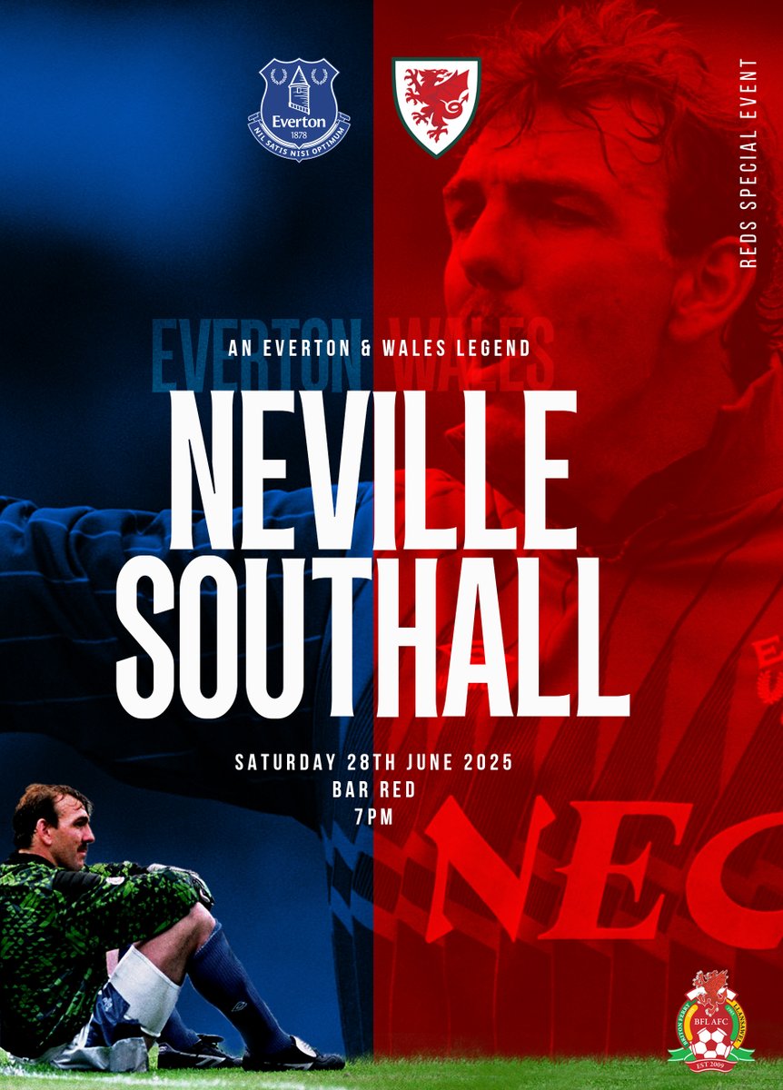 A EVERTON &amp; WALES LEGEND! 
An unmissable evening with Everton &amp; Wales legend Neville Southall. Join us for stories, laughs, and a night of football insight from one of the game's true icons.

Limited tickets available - £40 includes meal, heads and tails entry and raffle ticket.