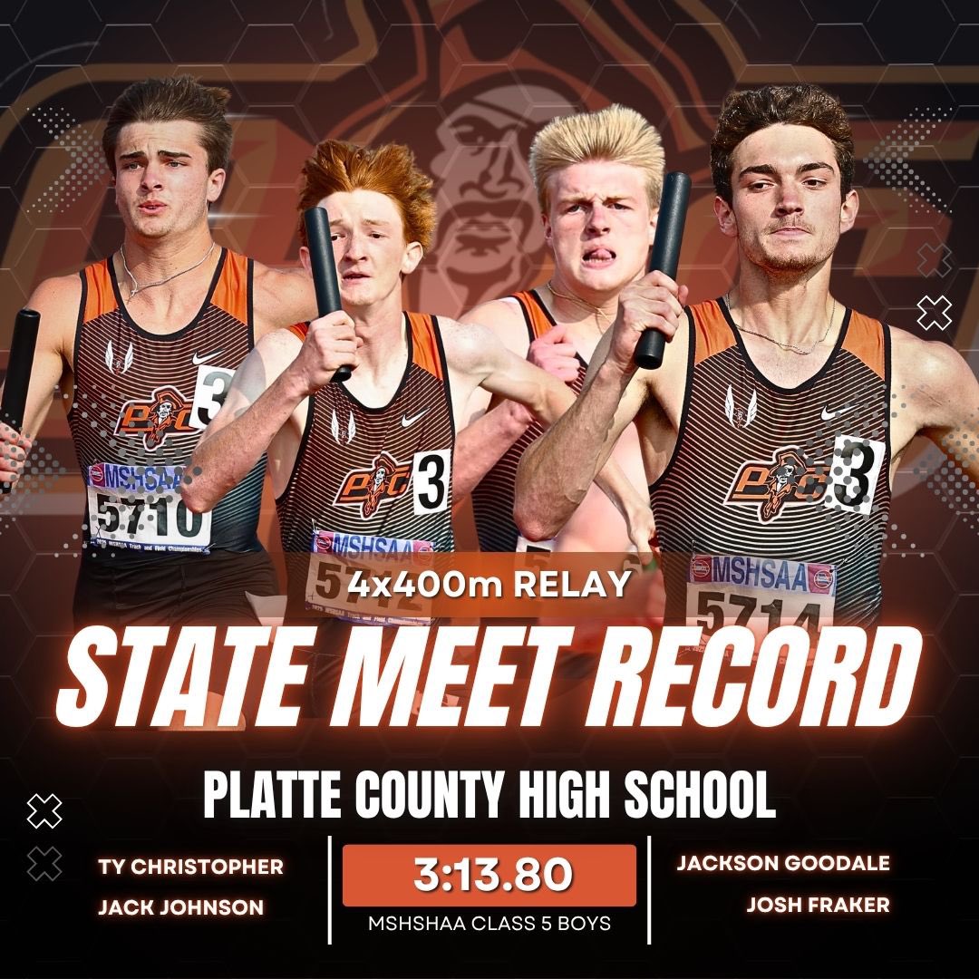 Congrats! #pcr3proud
 
🚨NEW STATE RECORD 🚨
Boys 4x100m Relay 
- Adam Gisler, Braiden Stevens, Boye Akande, Ty Christopher (40.83)

🚨 NEW STATE MEET RECORD 🚨
Boys 4x400m Relay
- Ty Christopher, Jack Johnson, Jackson Goodale, Josh Fraker (3:13.80)

📸 PCPREPS