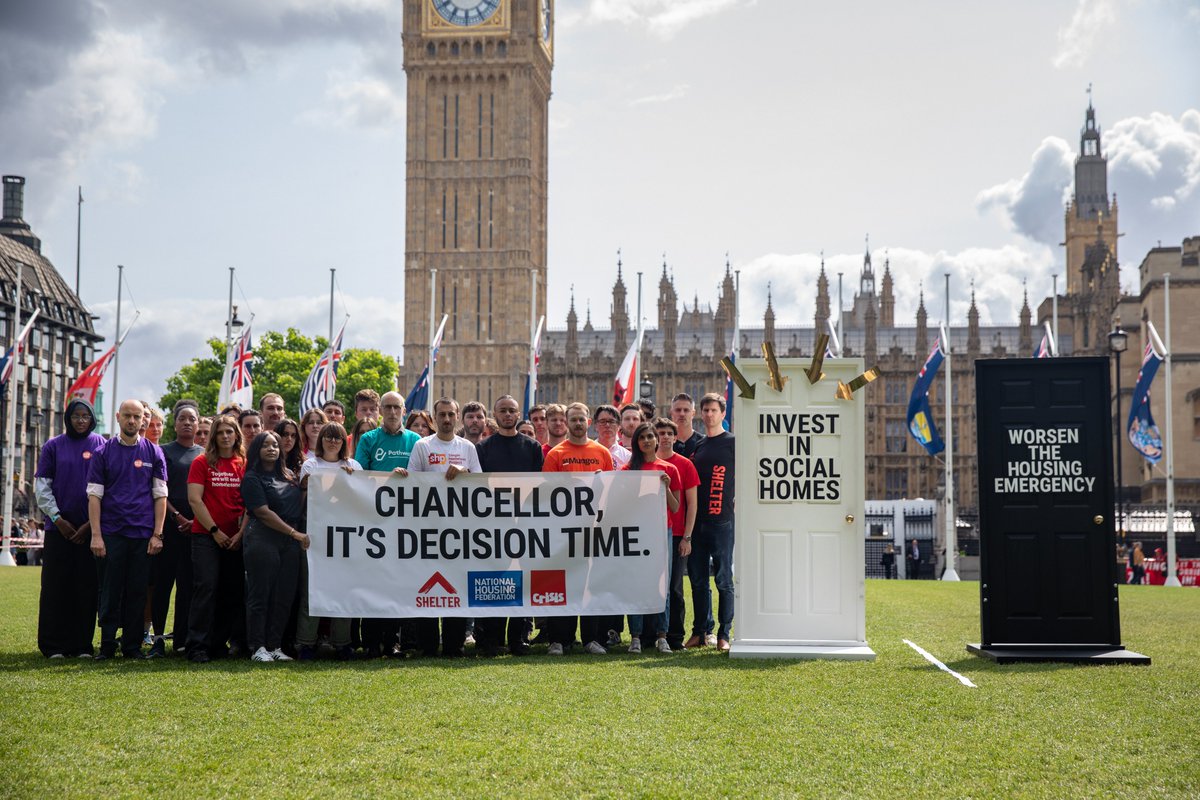 🚪Two doors. Two futures. Only one real option.

Today in Westminster, we came together with <a href="/Shelter/">Shelter</a>, <a href="/natfednews/">National Housing Federation</a> and more in solidarity to show the government what's at stake at next week’s Spending Review.