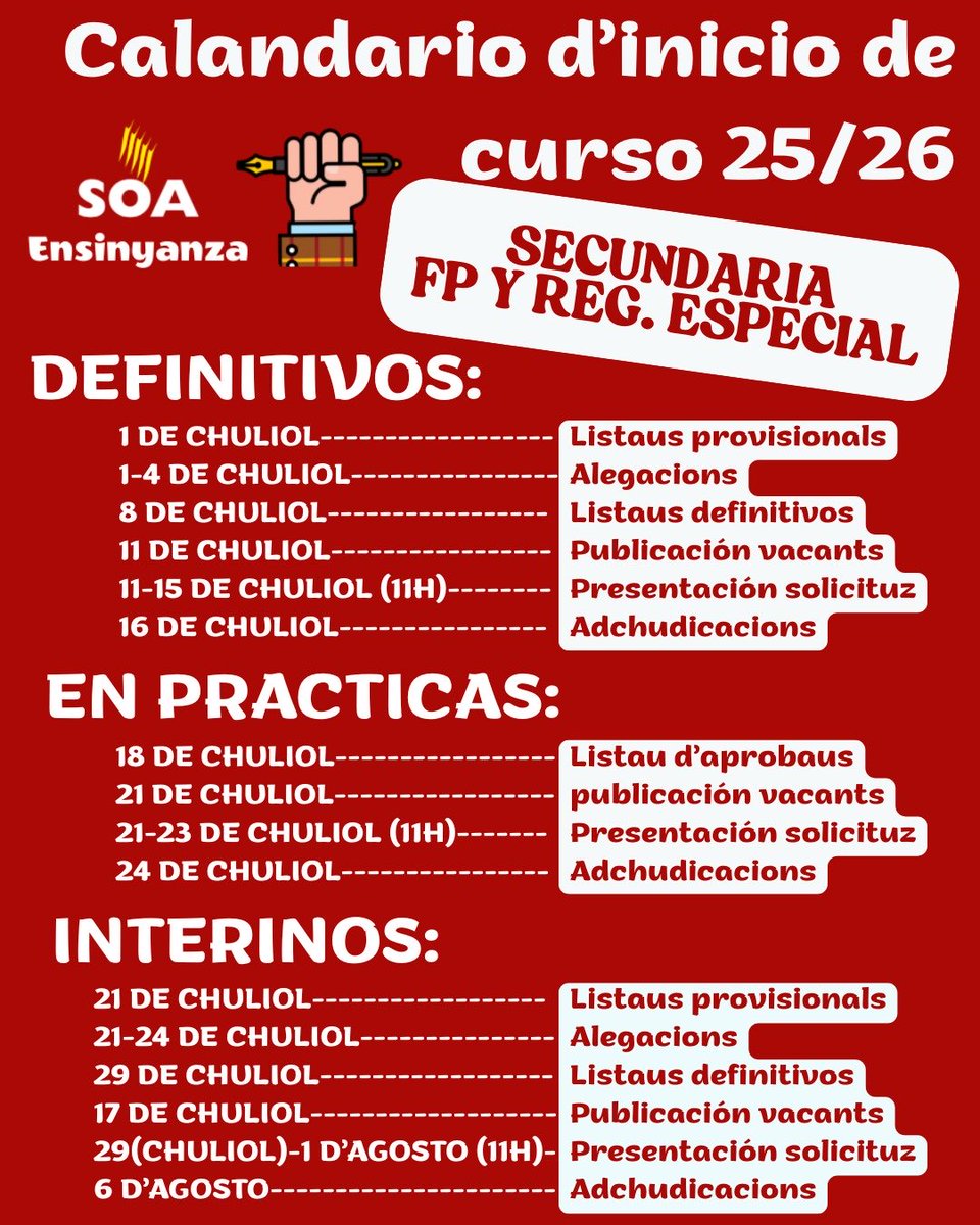SOAEducazion's tweet photo. ¡Calandarios 25/26! ((📢 https://t.co/1cpxeA4pP7