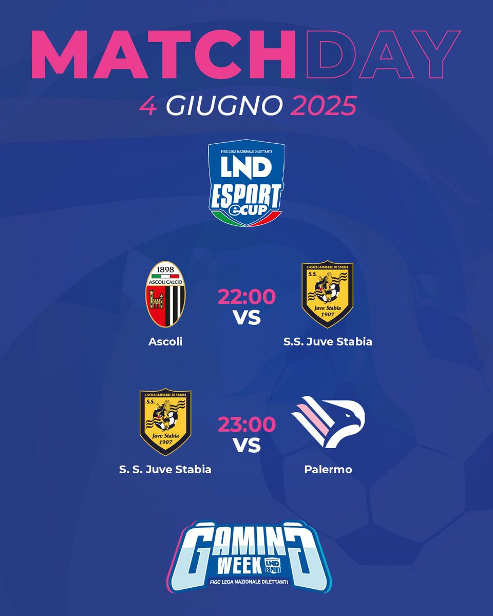 S.S. Juve Stabia eSports (@ssjuvestabiaesp) on Twitter photo LND ESPORT ECUP
Questa sera tocca ai ragazzi del pro club
🔥11 vs 11🔥
Il Capitano <a href="/AMEDEOSTABIESE/">Amedeo Dell'amura</a> scelto gli 11 players che questa sera sfideranno <a href="/Palermofficial/">Palermo F.C.</a> <a href="/ascolicalciofc/">Ascoli Calcio 1898 FC SpA</a>
I ragazzi dopo un anno di competizioni e allenamenti sono chiamati a dare il tutto per tutto. 💛💙 LND ESPORT ECUP
Questa sera tocca ai ragazzi del pro club
🔥11 vs 11🔥
Il Capitano <a href="/AMEDEOSTABIESE/">Amedeo Dell'amura</a> scelto gli 11 players che questa sera sfideranno <a href="/Palermofficial/">Palermo F.C.</a> <a href="/ascolicalciofc/">Ascoli Calcio 1898 FC SpA</a>
I ragazzi dopo un anno di competizioni e allenamenti sono chiamati a dare il tutto per tutto. 💛💙