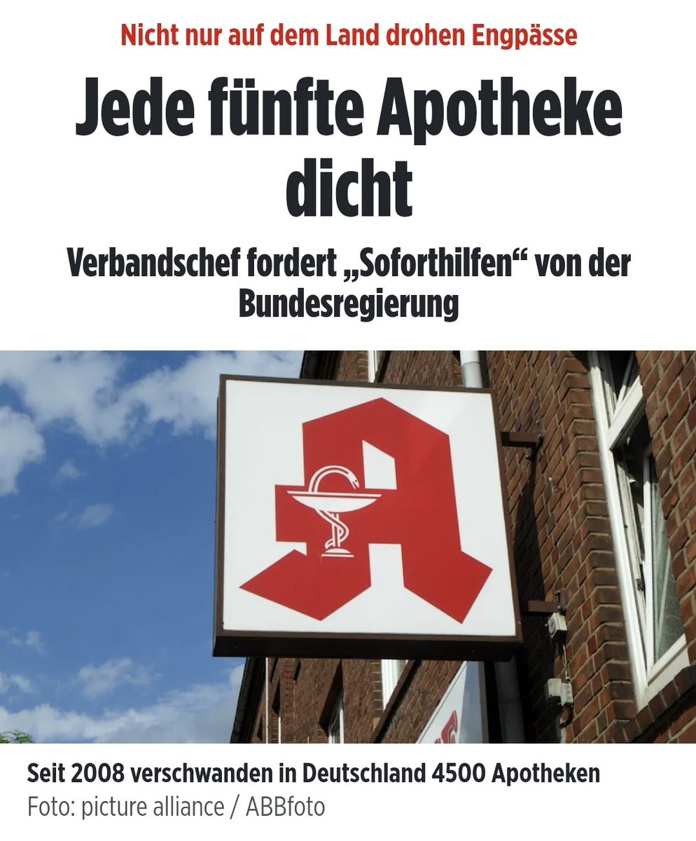Feldexperiment:
Man schreibt Einkaufs- und Verkaufspreise gesetzlich vor, passt das Honarar 20 Jahre nicht an die Inflation an, macht unsinnige bürokratische Vorschriften und guckt, was passiert. 🫠