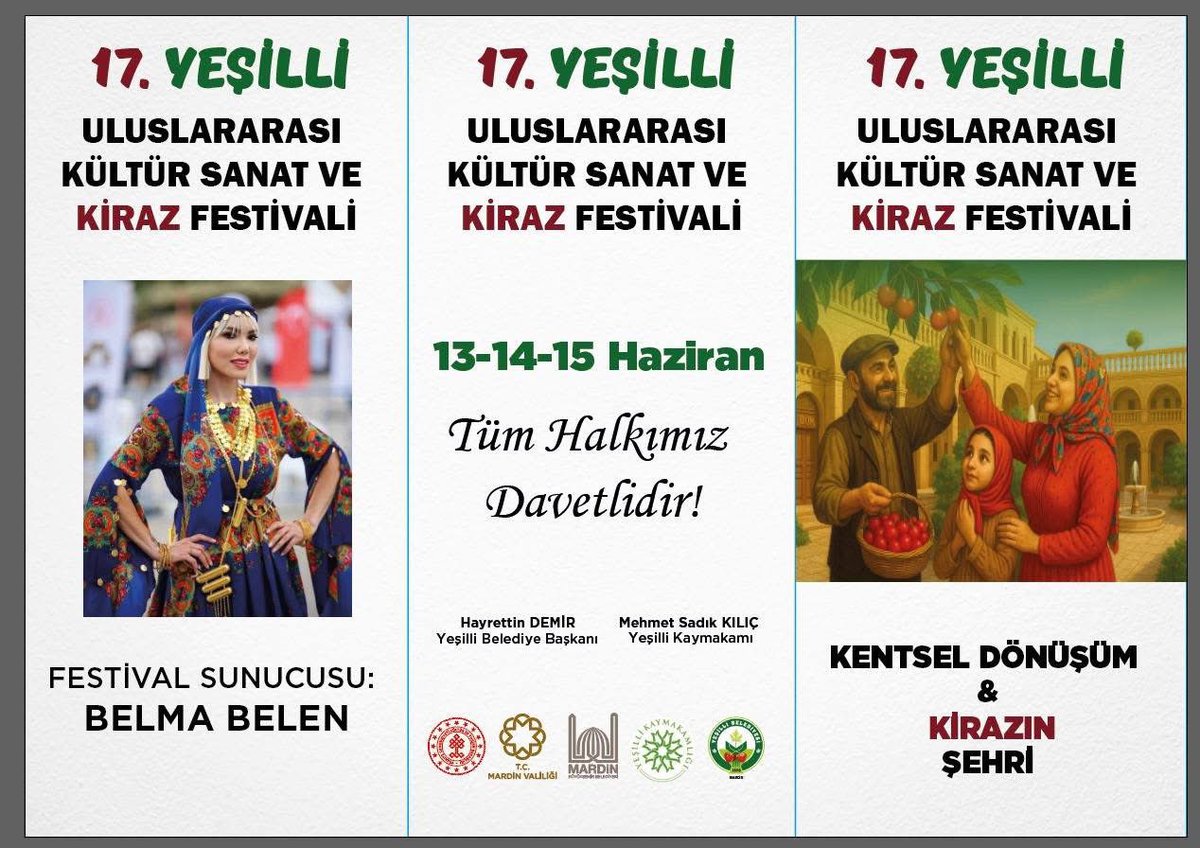HDemirBaskan's tweet image. HAZIRMISIN!... #MARDİN 
HAZIRMISIN!... #YEŞİLLİ 
MERKEZ İLÇEYE DOĞRU.
BÜYÜK FESTİVALE DOĞRU.

Büyük Heyecanla Beklediğimiz 17. Yeşilli Uluslararası Kültür Sanat ve Kiraz Festivali 13-14-15 #HAZİRAN 2025 tarihleri arasında Başlıyor. 

BÜTÜN HALKIMIZ DAVETLİDİR. 🍒