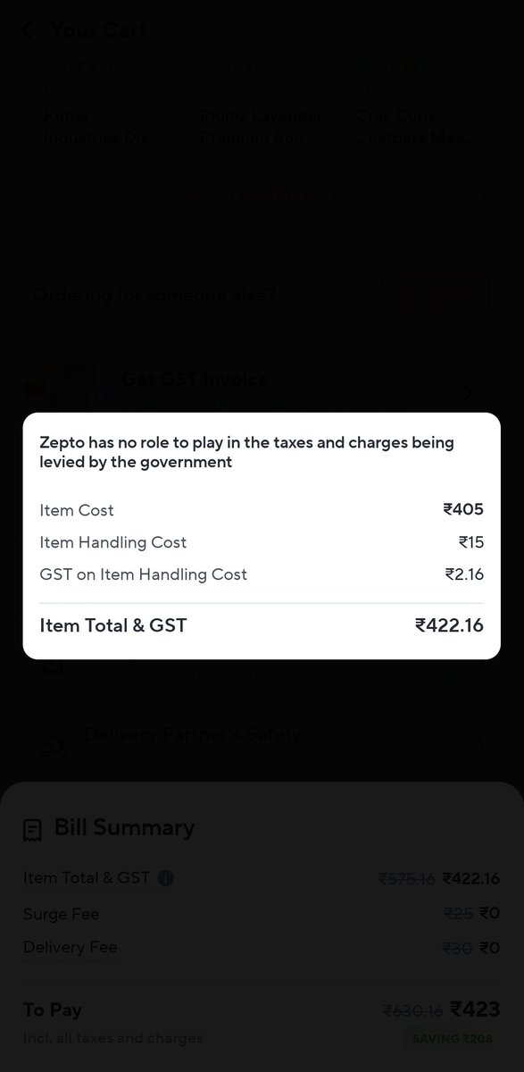 getting__iNsAnE's tweet photo. Can someone regulate this please. How in the world are these online grocery apps charging? Same order on different phone for same place has 2 different taxation. @ZeptoNow @jagograhakjago https://t.co/y4qrZfbNt2