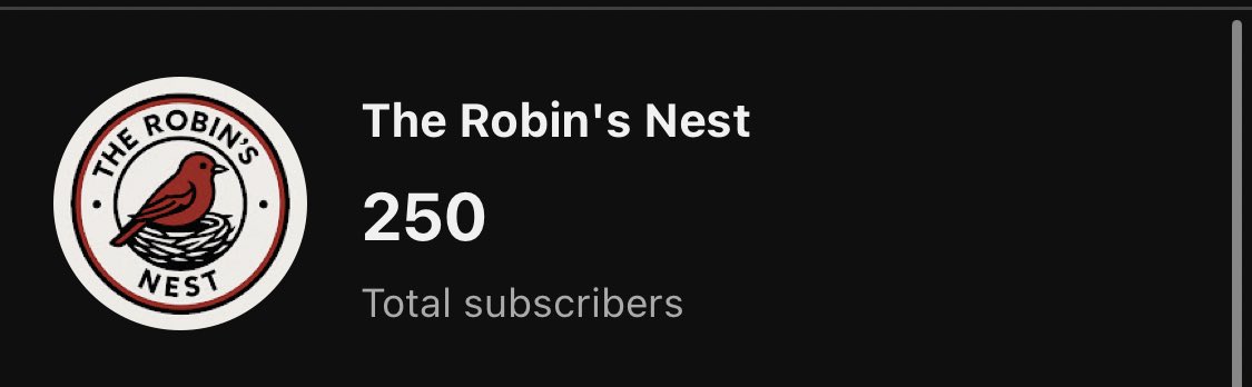 250 subs in a week is genuinely mind blowing… very grateful for the support on The Robin’s Nest so far ❤️ 

On my previous channel it took me nearly a year to get to that! 

Hope you’ve all been enjoying the content, expect more when the new gaffer is announced!

#BristolCity