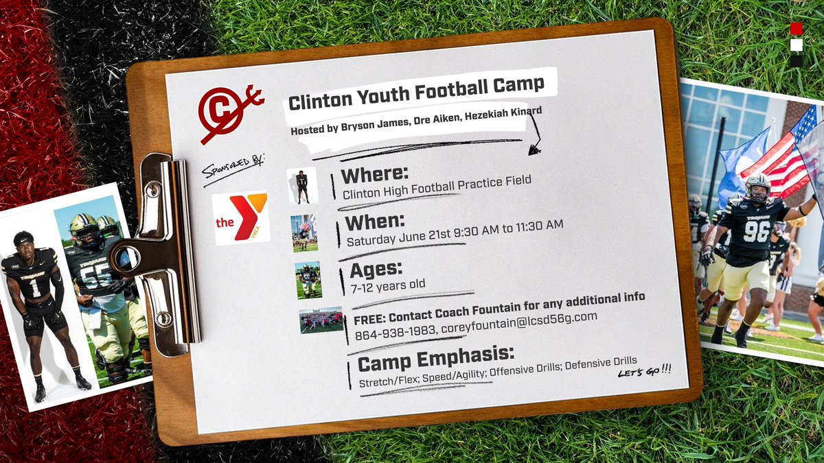 Come checkout our youth football camp put on by Bryson James, Dre Aiken, and Hezekiah Kinard! June 21st, 9:30 AM to 11:30 AM. FREE