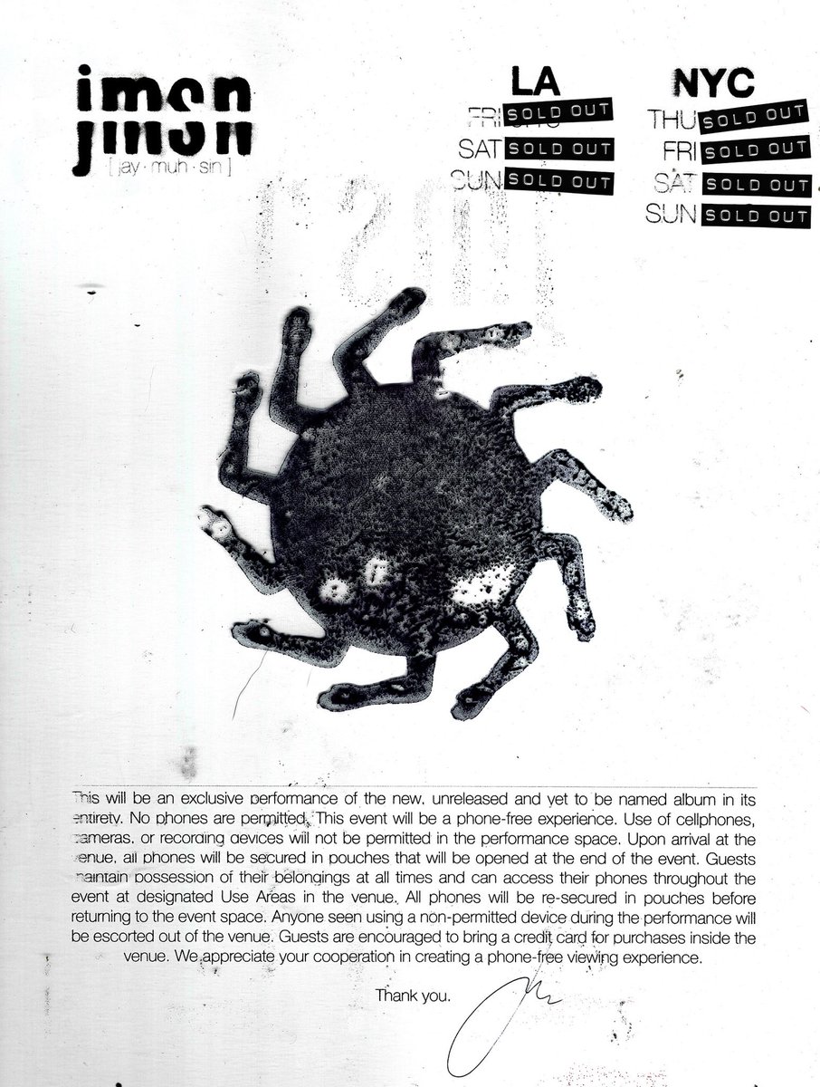 This will be an exclusive performance of the new, unreleased and yet to be named album in its entirety. These shows will be a phone-free experience. 

If you’re attending in LA, check your email for an important message regarding uniform. See y’all there.