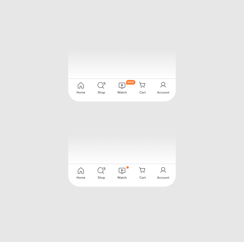 Top or bottom?

To highlight a new part of the app in the nav bar.

If selecting the top, would you animate it in Rive or Phase?