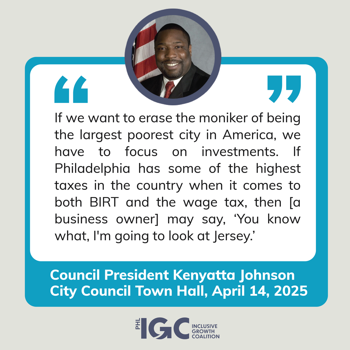 The BIRT and wage tax are holding Philly back! We can’t afford that...

Eliminating the BIRT and reducing the wage tax would make our city more competitive nationwide.

Don’t just take our word for it — hear it from Council President Johnson: