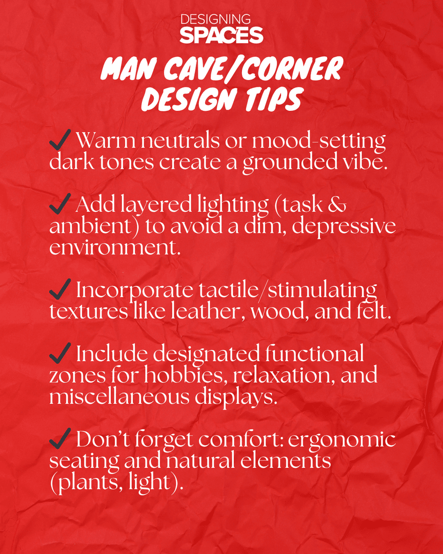 DSpacesTV's tweet image. 🧠💬 The “man cave” is more than a masc-coded chill room. It’s a space for in autonomy, reflection, and emotional regulation.

💡 What are your "man corner" non-negotiables?

#DesigningSpaces #MensHealth #ManCave #InteriorDesign