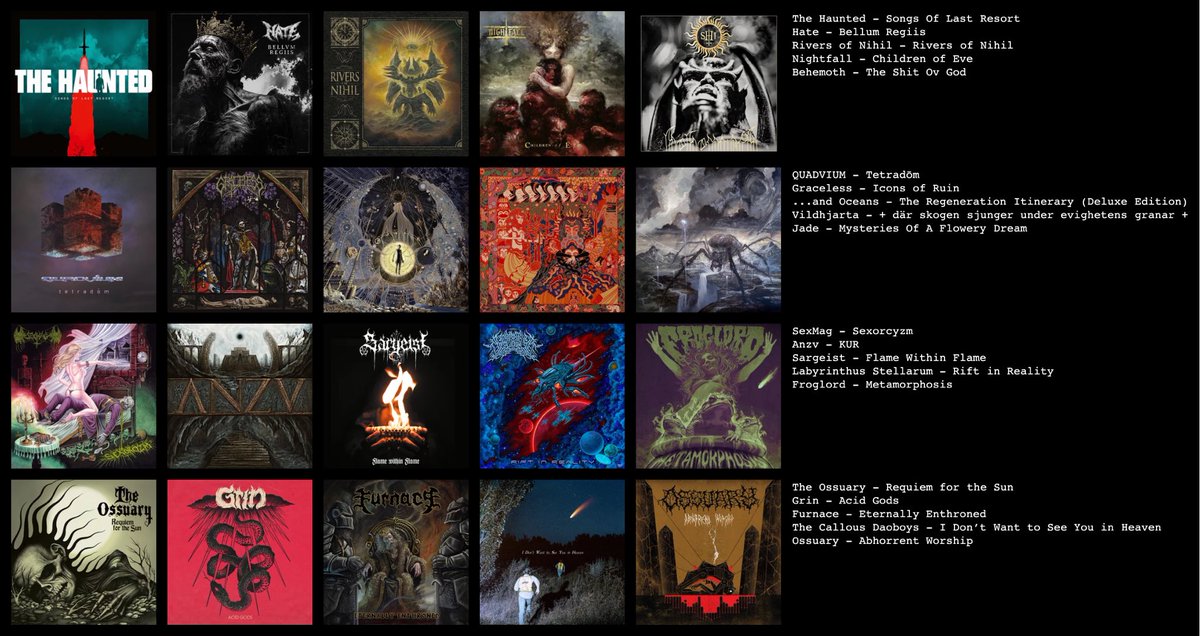 My top 20 of May 🔝 🔥🤘🔥
<a href="/thehauntedband/">The Haunted</a> <a href="/HATEBand/">HATE OFFICIAL</a> <a href="/riversofnihil/">Rivers of Nihil</a> <a href="/BehemothBand/">Behemoth</a>