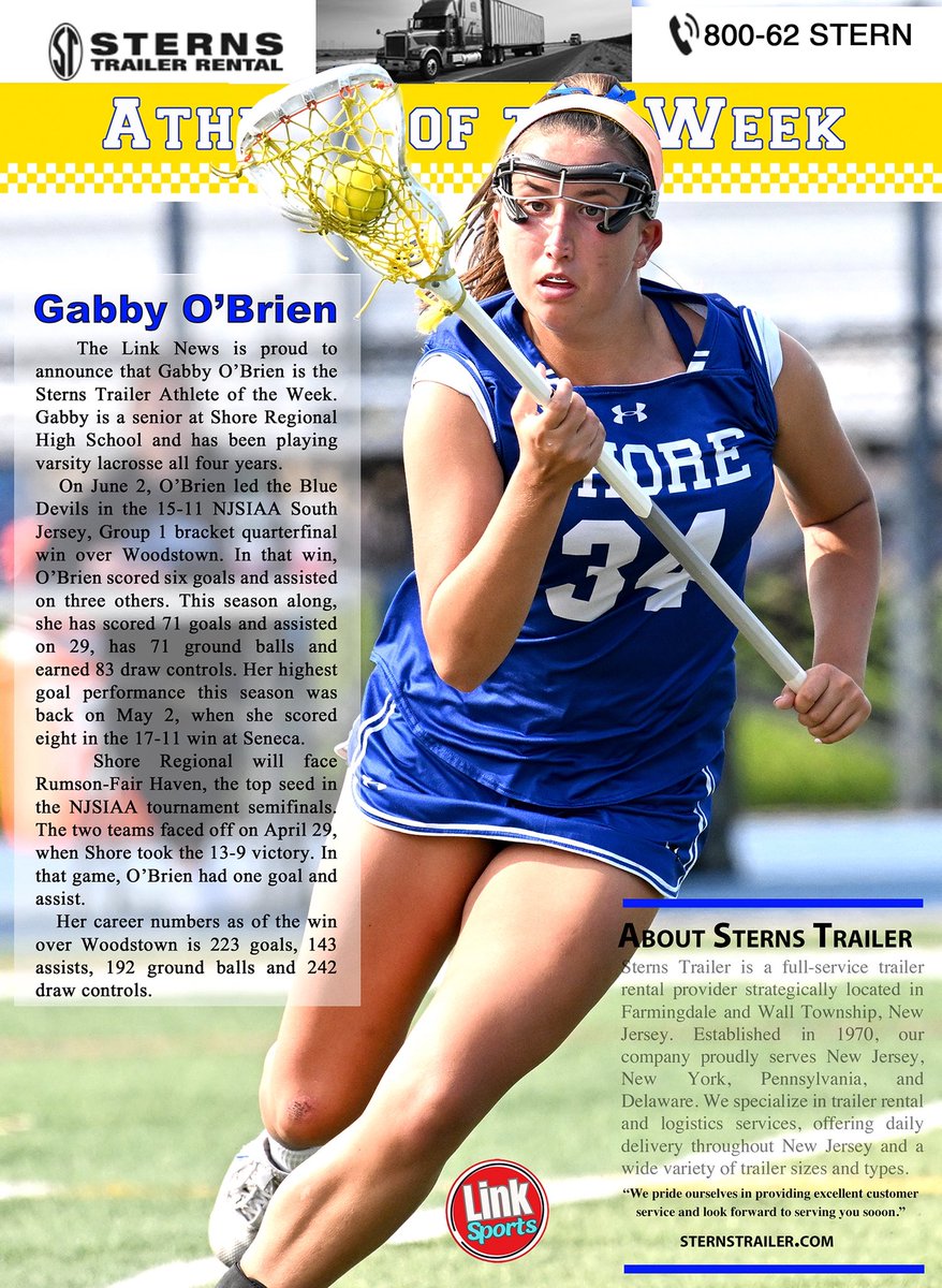The Link News (@thelinknews) on Twitter photo Congratulations to Gabby O’Brien of <a href="/ShoreRegional/">Shore Regional</a> <a href="/shorelacrosse/">Shore Girls Lacrosse</a> as she is the Sterns Trailer Athlete of the Week Congratulations to Gabby O’Brien of <a href="/ShoreRegional/">Shore Regional</a> <a href="/shorelacrosse/">Shore Girls Lacrosse</a> as she is the Sterns Trailer Athlete of the Week