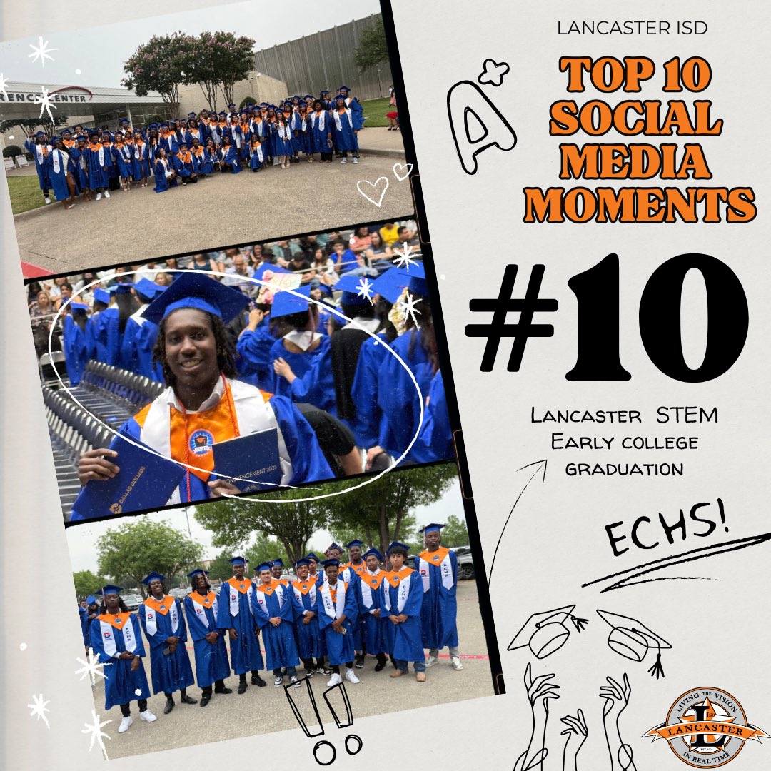 🥳 It’s been a big year in Lancaster ISD! We’re counting down our Top 🔟 Social Media Moments!
🗣 coming in at number TEN: 55 STEM Early College seniors earned an Associate of Science degree before graduating high school!📚
#DreamBelieveRoar #Top10Moments