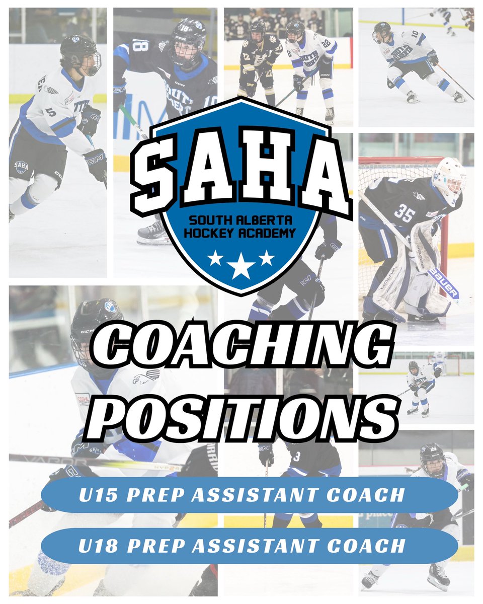South Alberta Hockey Academy (@sahockeyacademy) on Twitter photo The South Alberta Hockey Academy is seeking a U15 Prep Assistant Coach and a U18 Prep Assistant Coach for the 2025/26 season.
If you are interested in joining our team, please email your resume to General Manager Darren MacMillan at darrenmacmillan@prrd8.ca.
#SAHA #CSSHL The South Alberta Hockey Academy is seeking a U15 Prep Assistant Coach and a U18 Prep Assistant Coach for the 2025/26 season.
If you are interested in joining our team, please email your resume to General Manager Darren MacMillan at darrenmacmillan@prrd8.ca.
#SAHA #CSSHL