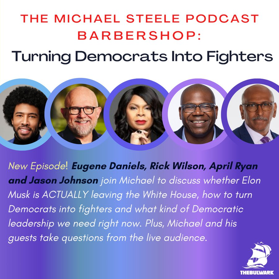 Michael Steele (@michaelsteele) on Twitter photo It was all the way live as <a href="/EugeneDaniels2/">Eugene Daniels</a>
<a href="/TheRickWilson/">Rick Wilson</a> <a href="/AprilDRyan/">AprilDRyan</a> & <a href="/DrJasonJohnson/">Dr. Jason Johnson</a> joined me for the first of two <a href="/BulwarkOnline/">The Bulwark</a> livestream Barbershop Wrap Parties! From Musk to Hakeem to that Layered Razoring Blunt Cut, we left no scalp behind!
📺youtube.com/live/v1S3qlQMW… It was all the way live as <a href="/EugeneDaniels2/">Eugene Daniels</a>
<a href="/TheRickWilson/">Rick Wilson</a> <a href="/AprilDRyan/">AprilDRyan</a> & <a href="/DrJasonJohnson/">Dr. Jason Johnson</a> joined me for the first of two <a href="/BulwarkOnline/">The Bulwark</a> livestream Barbershop Wrap Parties! From Musk to Hakeem to that Layered Razoring Blunt Cut, we left no scalp behind!
📺youtube.com/live/v1S3qlQMW…