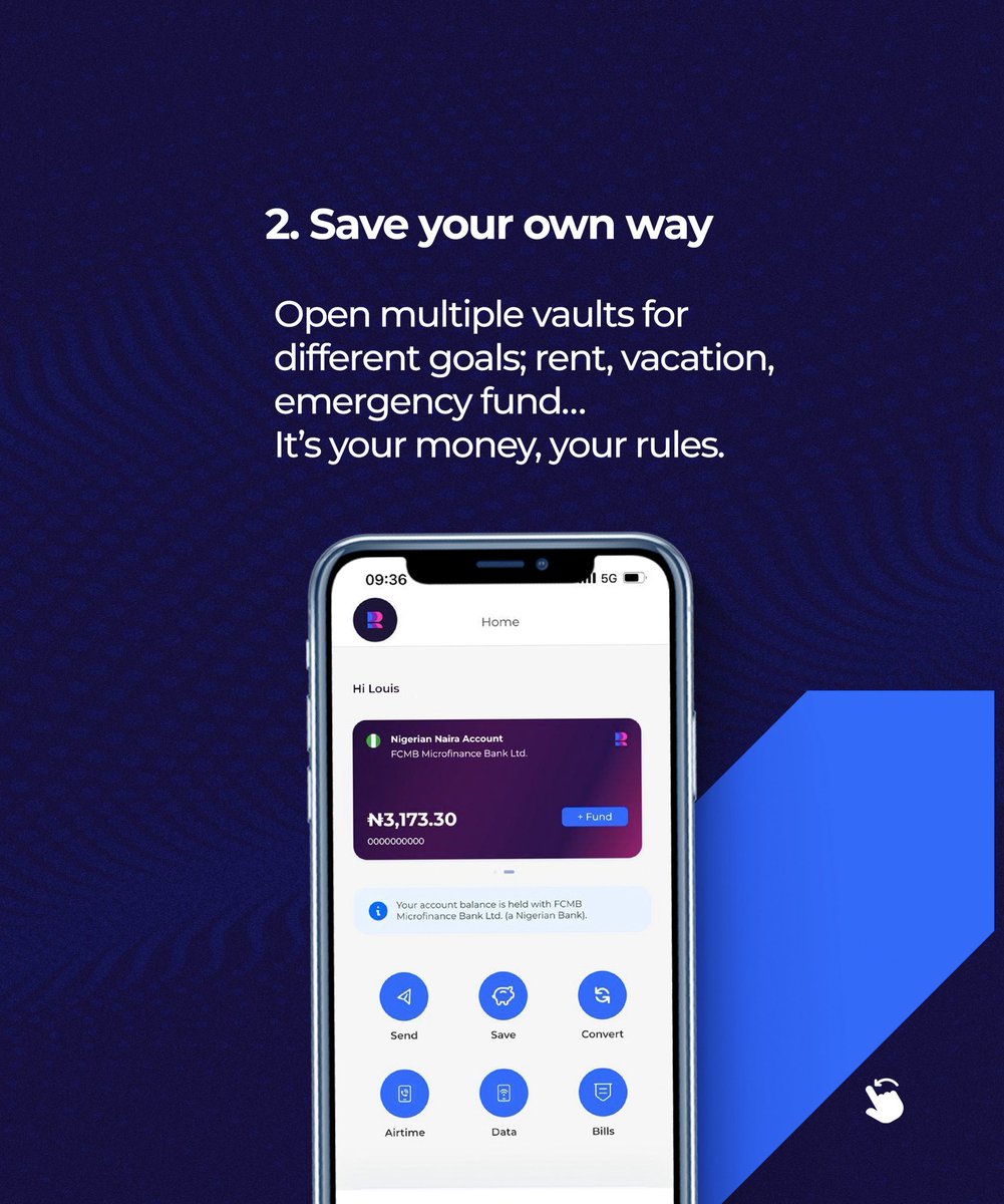GetRovaApp's tweet photo. Swipe to see 3 reasons you should save your money in a Rova vault.. 🗃️ Our favorite is earning more while you save🤭 we know you have more. Tell us in the comments 👇🏽

Make a smart money move today &amp; enjoy the returns later. 🥳

#savingsgoals #globalcitizen 
#RovaApp https://t.co/56DTiZdmSG