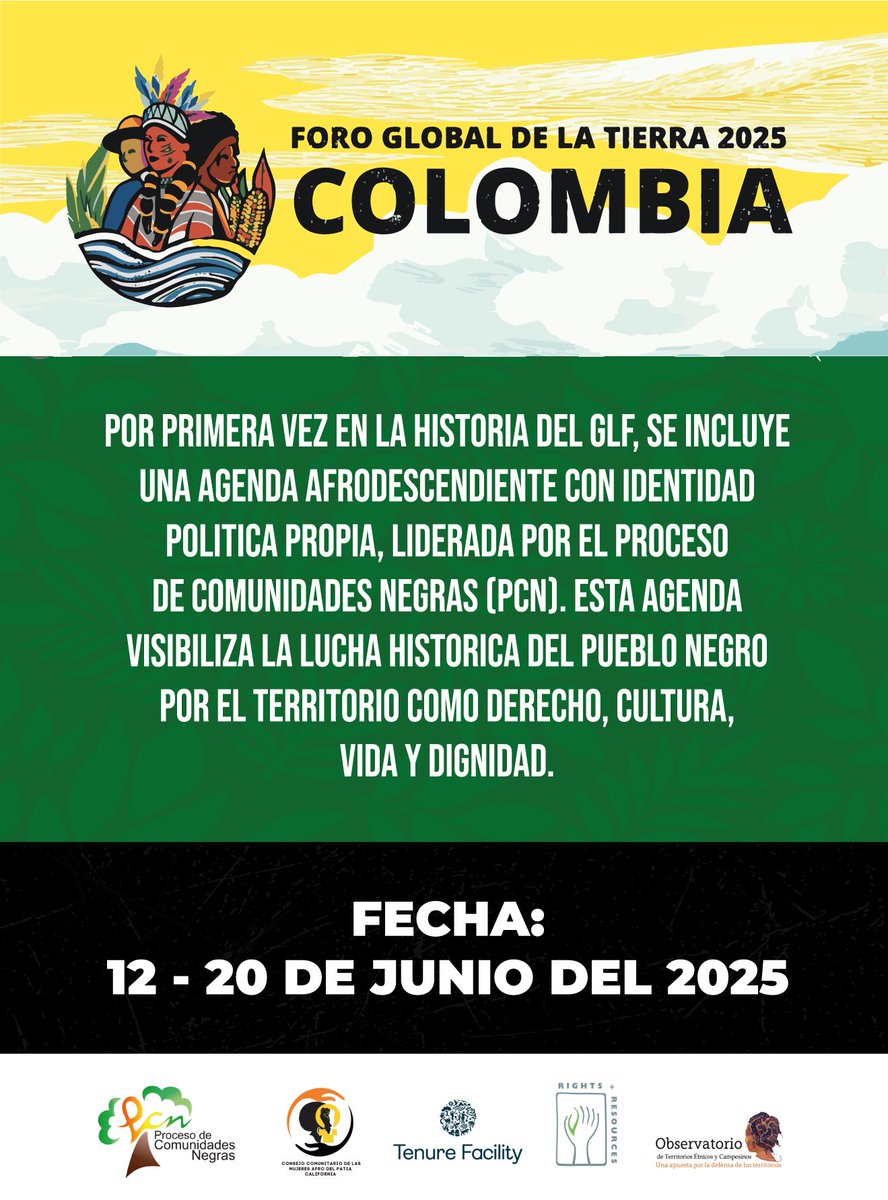 🌍Por primera vez, la agenda afrodescendiente marca un acontecimiento histórico en el Foro Global de la Tierra.
Del 12 al 20 de junio, Colombia será escenario de una participación histórica del Pueblo Negro, Afrocolombiano, Raizal y Palenquero.
