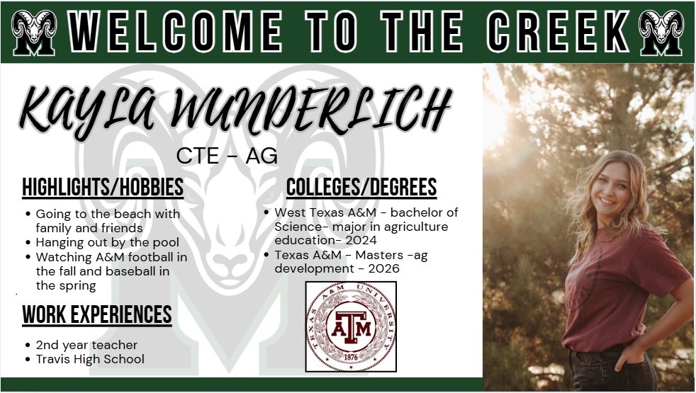 Welcome to the Creek Каyla Wunderlich! Kayla will be joining our Ag team.