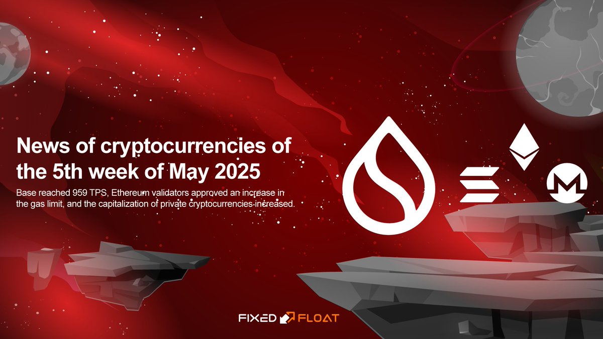 🔥 Crypto News of the 5th Week of May 2025 💬 Base reached 959 TPS, Ethereum  validators approved an increase in the gas limit, and the capitalization of  private cryptocurrencies increased. Read