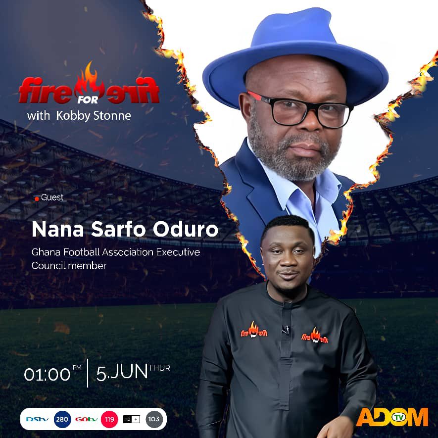 KOBBY__STONNE's tweet image. This Thursday on #FireForFire 🔥

I’m going LIVE with GFA’s Nana Sarfo Oduro. We’re talking:

– The league
– Safety &amp;amp; protocols
– Hooliganism
– Refereeing
– Sponsorship
– Women’s football
– And “clueless club owners”? 👀

🕐 1PM | Live on @Adom_TV @Adom1063fm @Asempa947fm