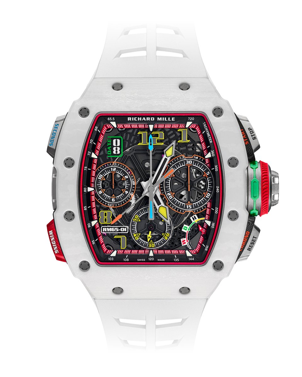 Richard_Mille's tweet image. The bright, matte finish of the new RM 65-01 Automatic Split-Seconds Chronograph in Quartz TPT® creates a striking contrast between the sophistication and elegance of its case and the raw power and complexity of its movement — our most intricate automatic calibre.
