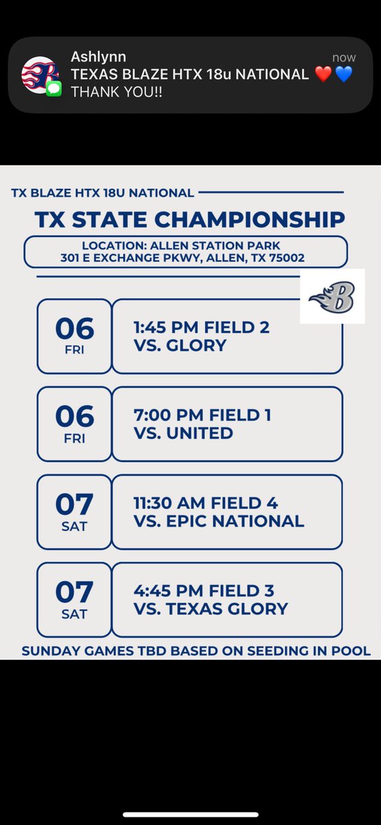 HannahSchleiger's tweet photo. So excited for our first tournament! Here is our schedule for this weekend!@Bridgeland_SB @blazenatdarilek @Bridgeland_SB @GCWhitecaps @ACRunnersSB @NCDAWGSSoftball @TVCCSoftball @SoftballTemple @UHV_Softball https://t.co/u8HuAmae9R