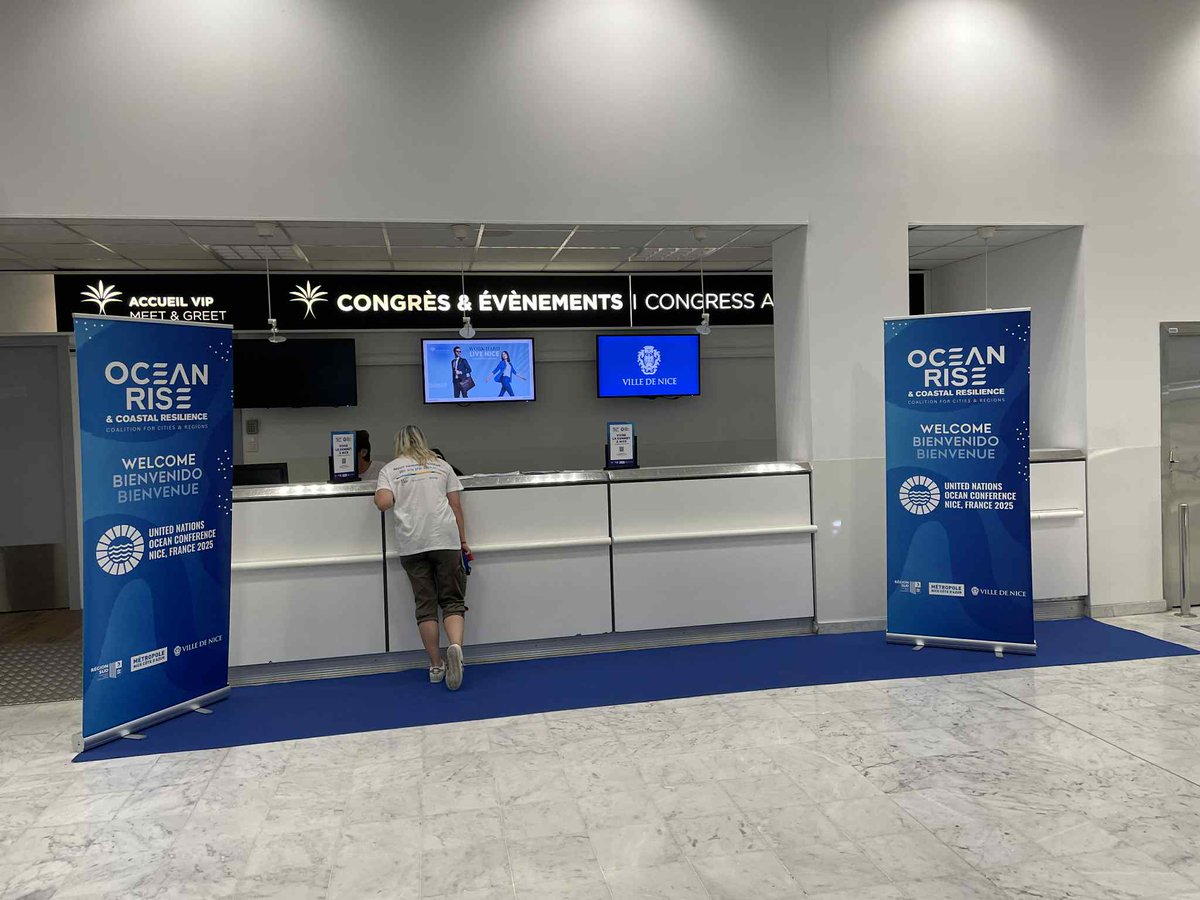 Today we arrived in Nice for #UNOC3 and the signs #ForTheOcean were everywhere in the airport! 🌊 #SDG14 #OceanDecade We look forward to meeting our partners from all over the one world ocean &amp; organising several events. #OneOcean MORE INFO 👉 shorturl.at/yyYAd