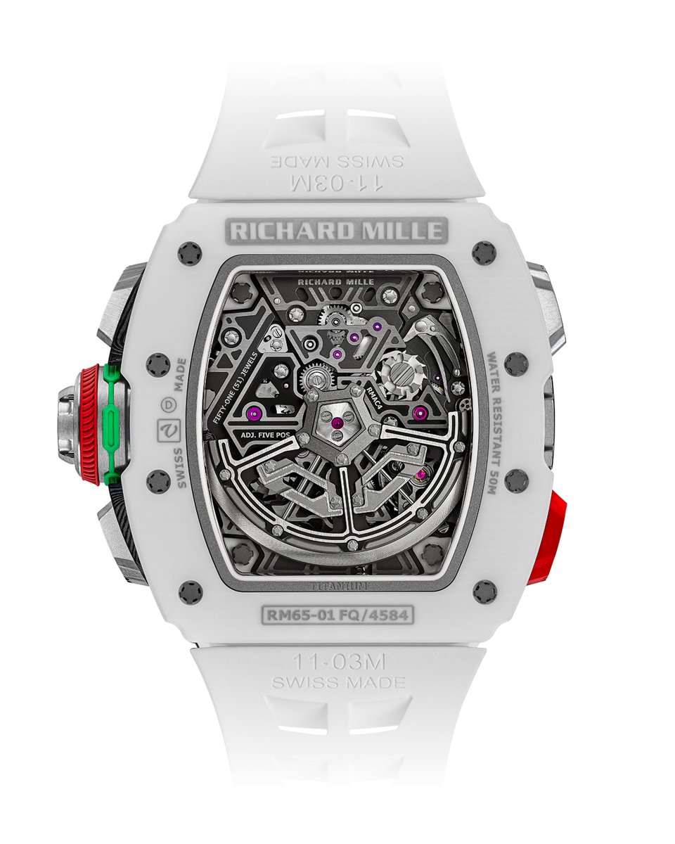 Richard_Mille's tweet image. The bright, matte finish of the new RM 65-01 Automatic Split-Seconds Chronograph in Quartz TPT® creates a striking contrast between the sophistication and elegance of its case and the raw power and complexity of its movement — our most intricate automatic calibre.