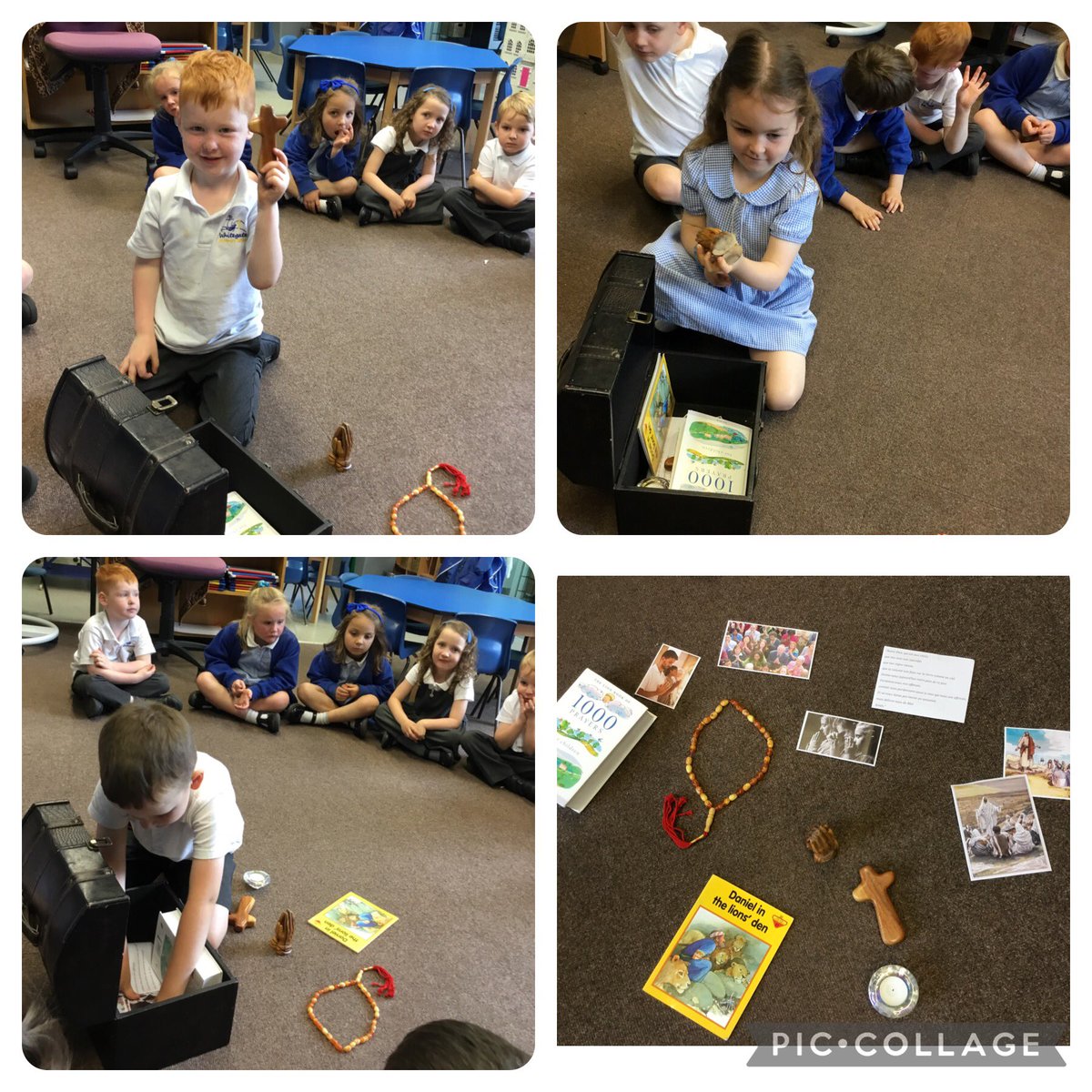Today in RE we explored objects from our chatterbox and thought about how they link to our next unit… Prayer. <a href="/SchoolWhitegate/">Whitegate C/E School</a>