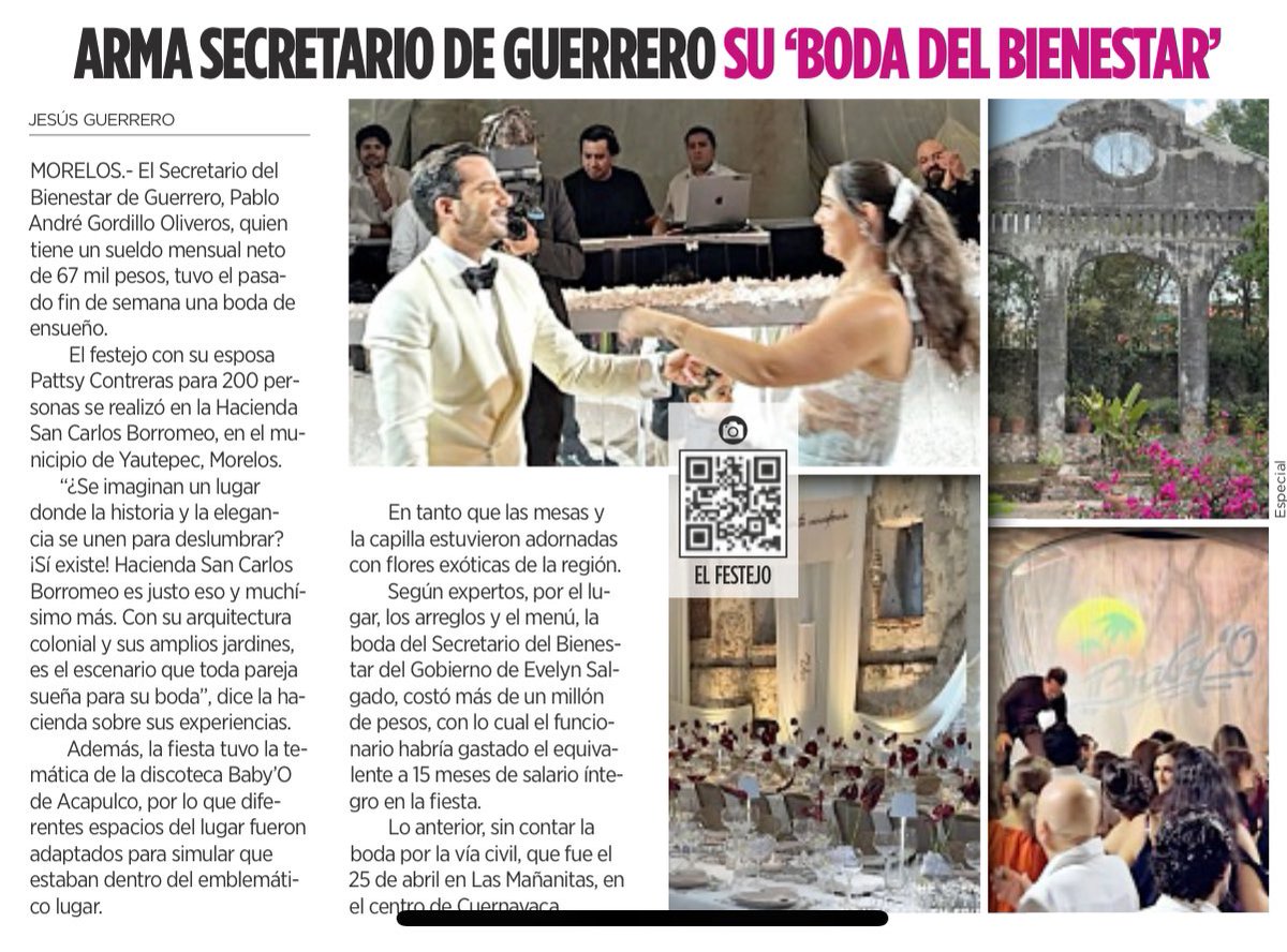 Además del dispendio de recursos en su boda, el secretario de Bienestar de Guerrero celebró con temática del Baby’O, bar de Acapulco incendiado en 2021 por el crimen organizado, delincuencia a la que son indiferentes los funcionarios de Guerrero. 

Via <a href="/Reforma/">REFORMA</a>