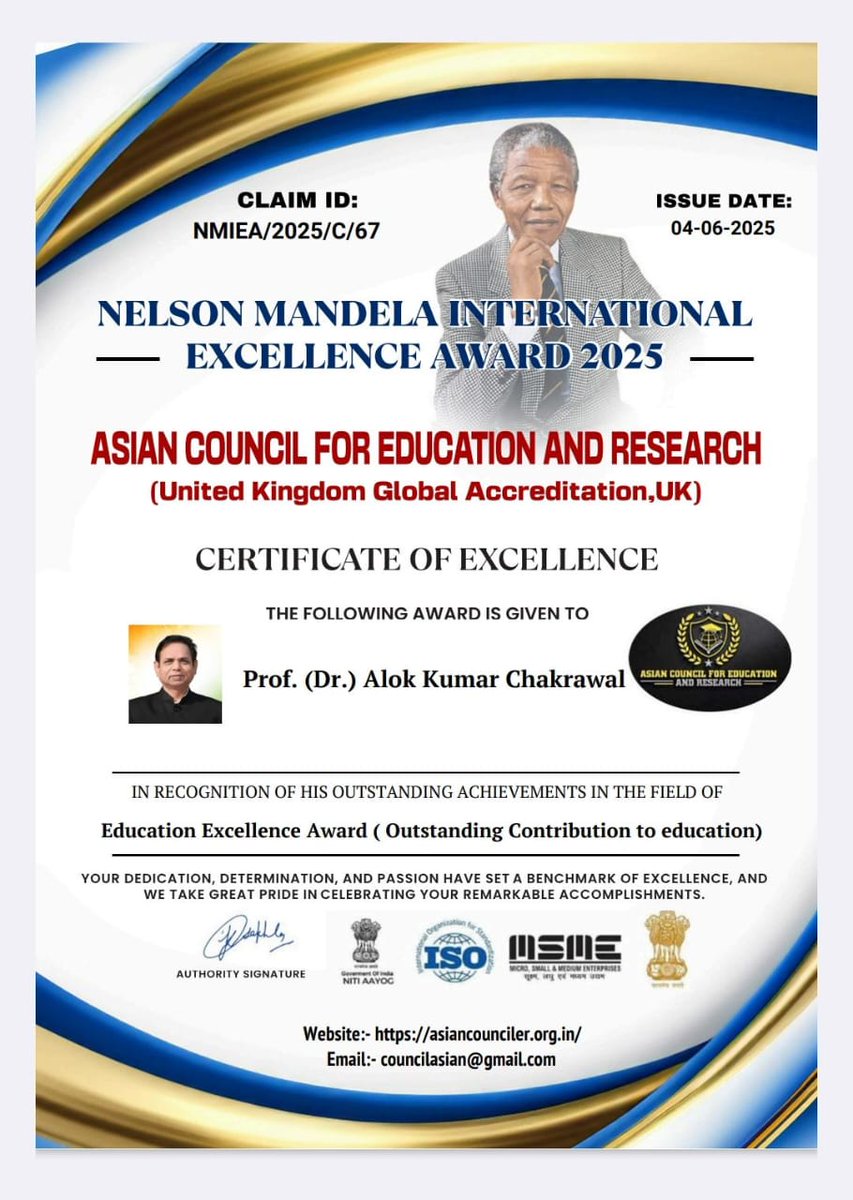 माननीय कुलपति जी प्रो. आलोक कुमार चक्रवाल सर आपको ‘नेल्सन मंडेला अंतर्राष्ट्रीय उत्कृष्टता पुरस्कार 2025’ से सम्मानित किए जाने पर विश्वविद्यालय परिवार की ओर हार्दिक बधाई।
यह पुरस्कार प्राप्त करके निश्चित रूप से आपने अंतरराष्ट्रीय स्तर पर विश्वविद्यालय का नाम अंकित किया है।
