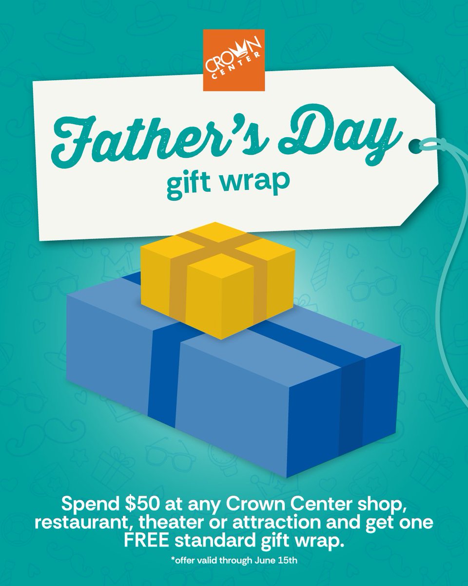 This Father's Day, celebrate the #1 Dad in your life with a gift from Crown Center! 🎁 And to make it even sweeter, spend $50 at any shop, restaurant, attraction, or theater, and we'll gift-wrap it for you for FREE! 

Offer available now - June 15th | Limit one person customer