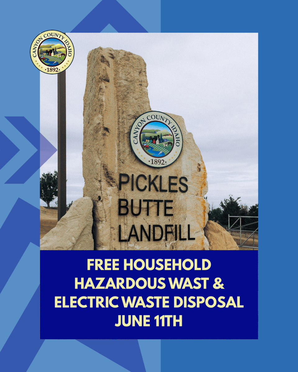 Canyon County residents, safely dispose of hazardous waste &amp; e-waste for FREE on June 11 from 10AM–4PM at O’Connor Field House in Caldwell! ♻️

Details &amp; accepted items: canyoncounty.id.gov/free-household…

#CanyonCounty #EWaste #HazardousWaste #FreeDisposalEvent