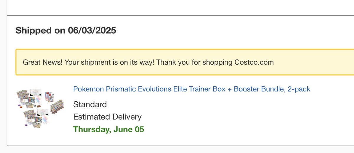 Hit that impossible Costco #PokemonPrismatic drop thanks to <a href="/pkmntcgdealsmod/">pkmntcgdeals</a> 💕 Arrives tomorrow!! 

Now I don’t have to wait in line in person…but of course I’ll see you there 😂 

#PokemonTCG <a href="/LA_PTCGRestock/">LA PTCG Restock</a>