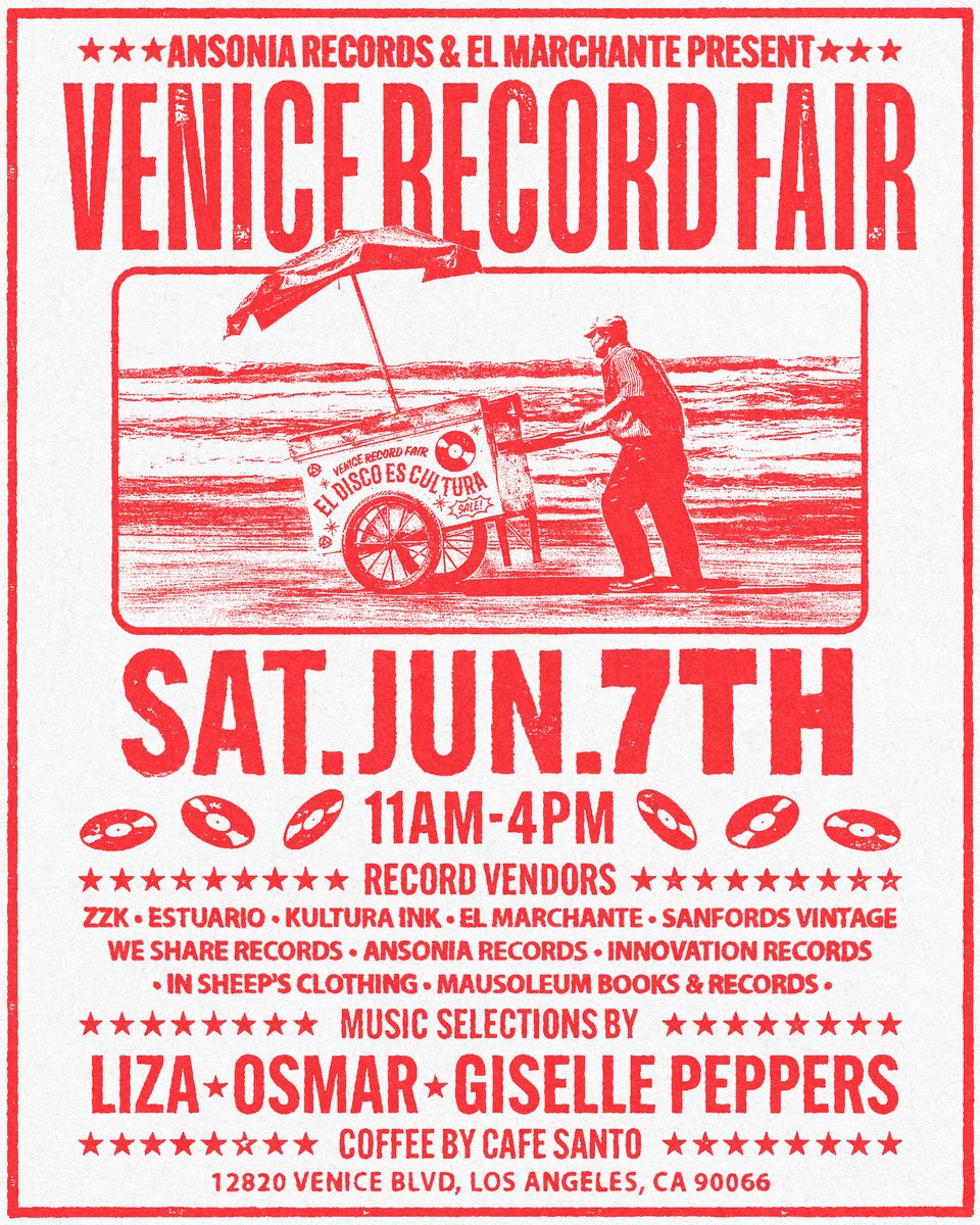 ZZK Records (@zzkrecords) on Twitter photo ZZK is selling records and merch this Saturday June 7 at the Venice Record Fair 2025!
Presented by #AnsoniaRecords and <a href="/elmarchante_/">El Marchante</a>
Saturday, June 7th
11:00am–4:00pm
12820 Venice Blvd
Los Angeles, CA 90066
FREE ENTRY
💿💿💿
#recordfair #records #losangeles ZZK is selling records and merch this Saturday June 7 at the Venice Record Fair 2025!
Presented by #AnsoniaRecords and <a href="/elmarchante_/">El Marchante</a>
Saturday, June 7th
11:00am–4:00pm
12820 Venice Blvd
Los Angeles, CA 90066
FREE ENTRY
💿💿💿
#recordfair #records #losangeles